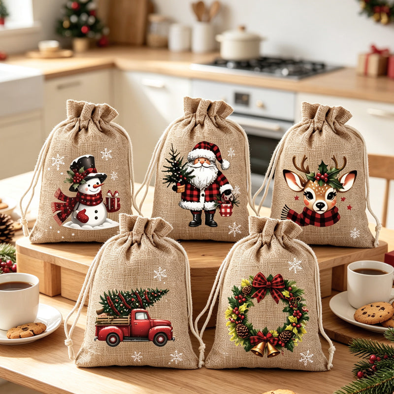 Sfeervolle Kerst Cadeauzakjes - 5 Stuks