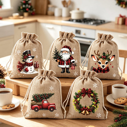 Sfeervolle Kerst Cadeauzakjes - 5 Stuks